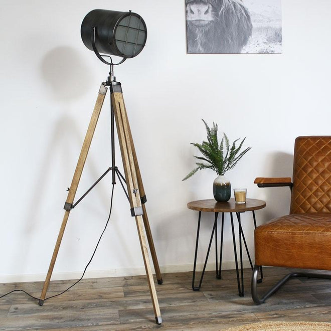 Industriële vloerlamp Landon hout metaal