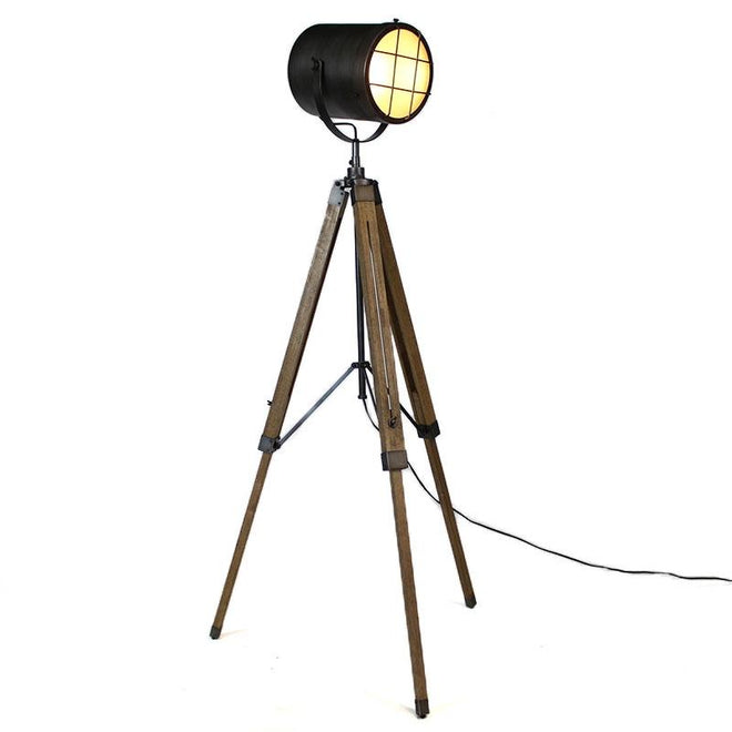 Industriële vloerlamp Landon hout metaal