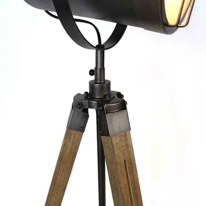 Industriële vloerlamp Landon hout metaal