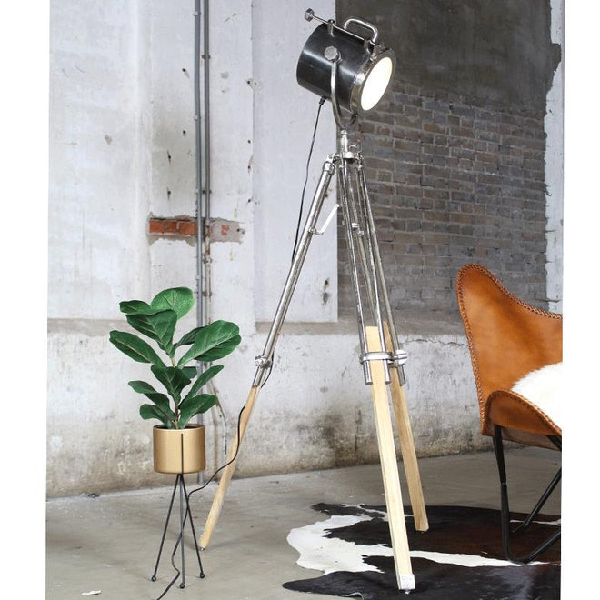 Industriële vloerlamp Quin Raw nickel