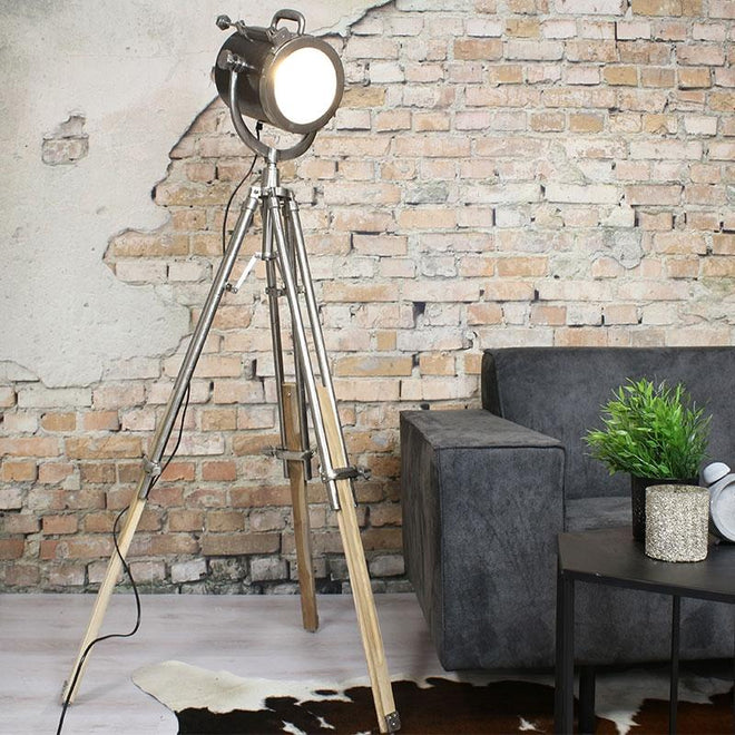 Industriële vloerlamp Quin Raw nickel