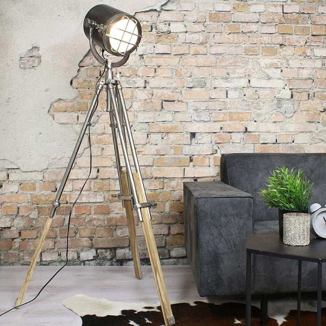 Industriële vloerlamp Dexter Raw nickel