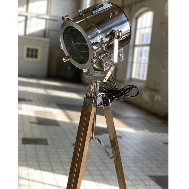 Industriële vloerlamp Jax hout metaal