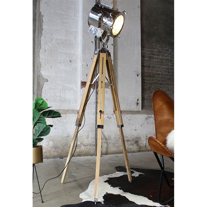 Industriële vloerlamp Jax hout metaal
