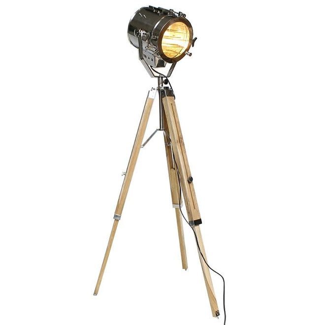 Industriële vloerlamp Jax hout metaal