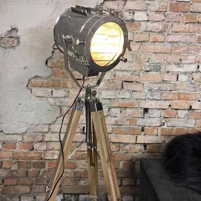 Industriële vloerlamp Jax hout metaal