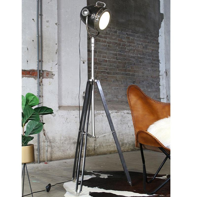 Industriële vloerlamp Bekka Raw nickel