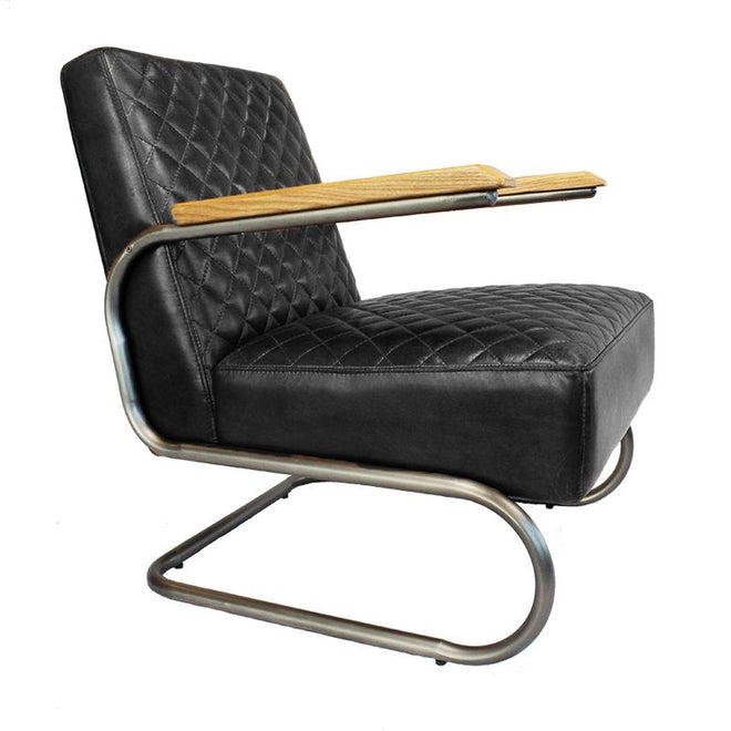 Industriële fauteuil Lewis zwart - 100% runderleer