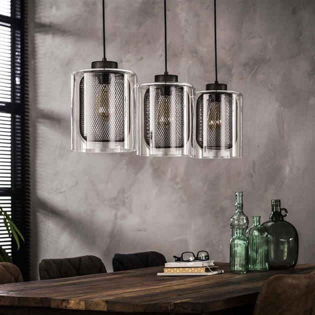 De industriële hanglamp 3-lichts Manley raster glas