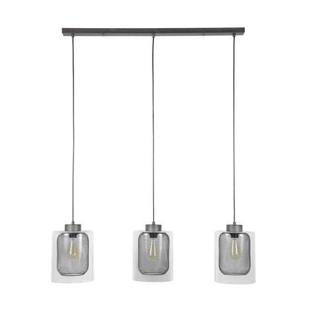 De industriële hanglamp 3-lichts Manley raster glas