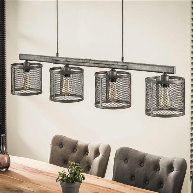 De industriële hanglamp Glyn 4-lichts oud zilver