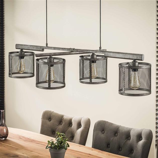 De industriële hanglamp Glyn 4-lichts oud zilver