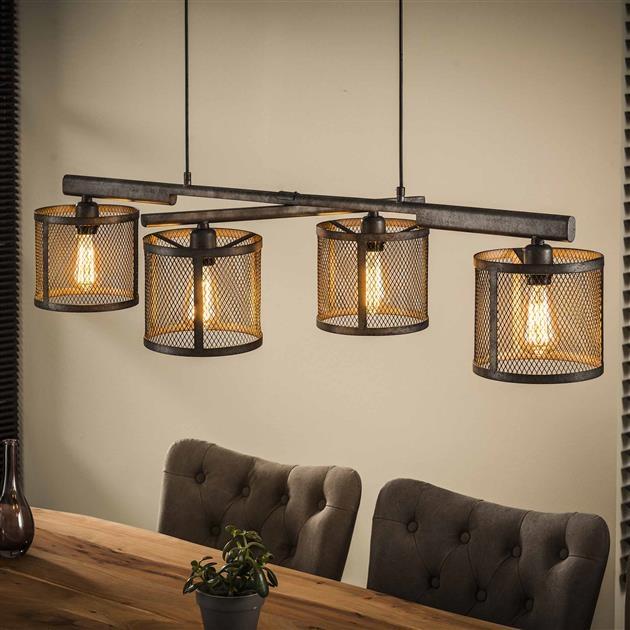 De industriële hanglamp Glyn 4-lichts oud zilver