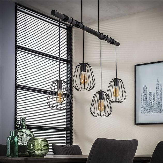 De industriële hanglamp Grisham 4-lichts oud zilver