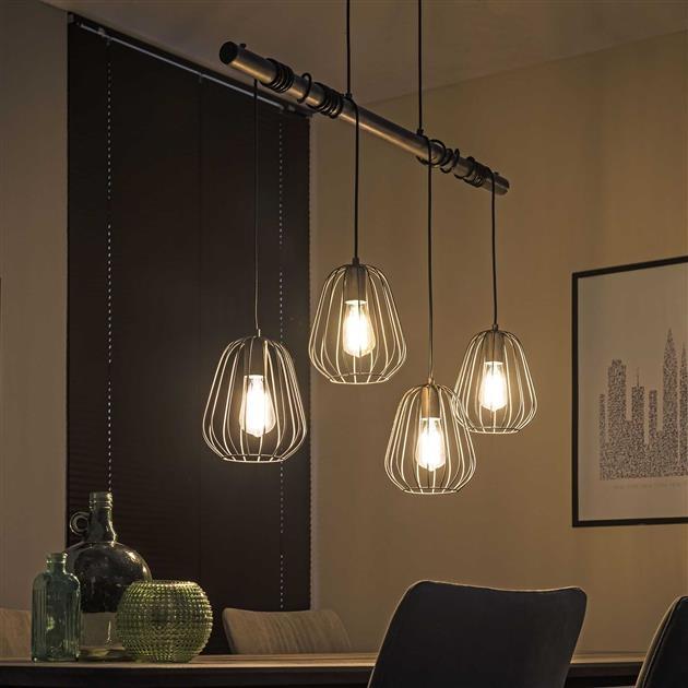 De industriële hanglamp Grisham 4-lichts oud zilver