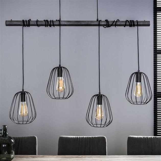 De industriële hanglamp Grisham 4-lichts oud zilver