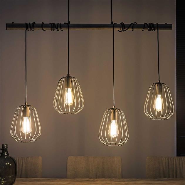 De industriële hanglamp Grisham 4-lichts oud zilver