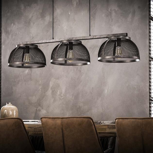 De industriële hanglamp Lindon 3-lichts oud zilver