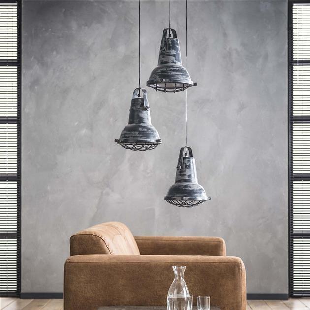 Industriële hanglamp Moke 3-lichts grijs betonlook