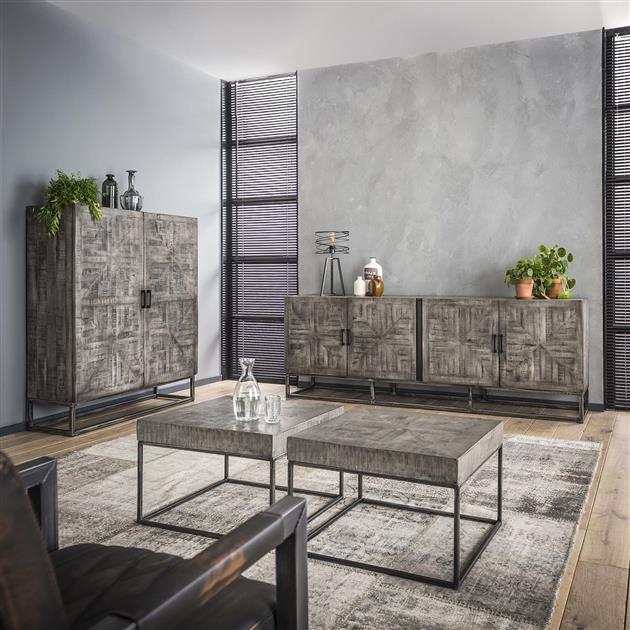 Industriële kast Bruno grijs mangohout