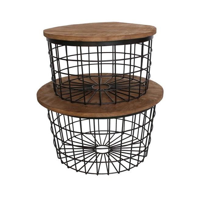 De industriële salontafel set Chopard zwart mand (2 stuks)