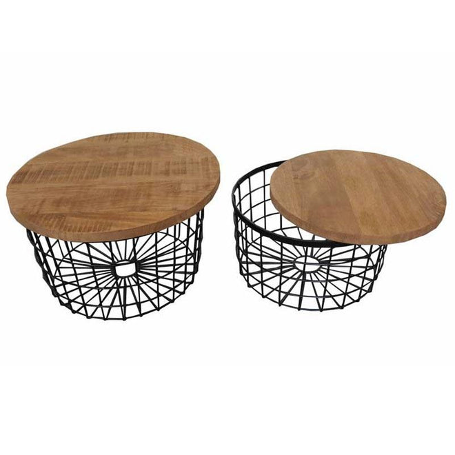 De industriële salontafel set Chopard zwart mand (2 stuks)