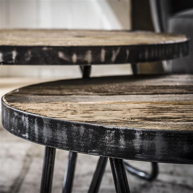 De industriële salontafel set Flynt hardhout (2 stuks)