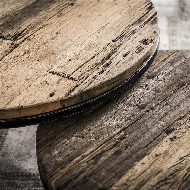 De industriële salontafel set vintage hardhout (2 stuks)