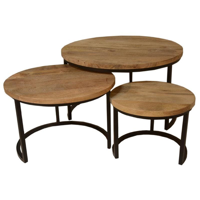 Industriële salontafel set Will mangohout (3 stuks)
