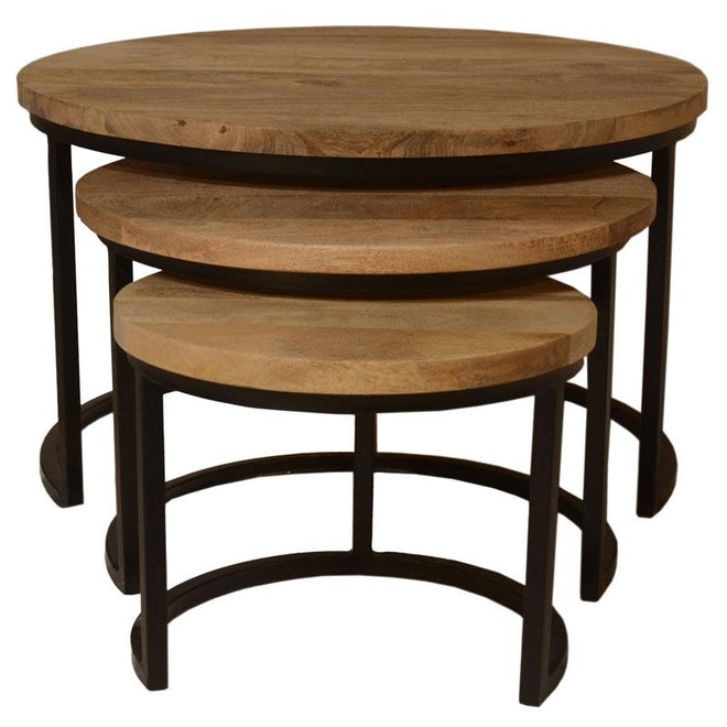 Industriële salontafel set Will mangohout (3 stuks)