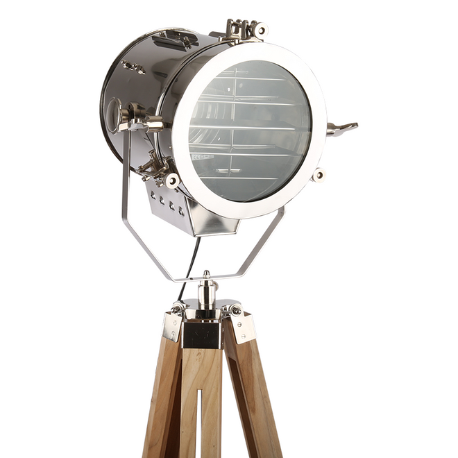 Industriële vloerlamp Jax hout metaal