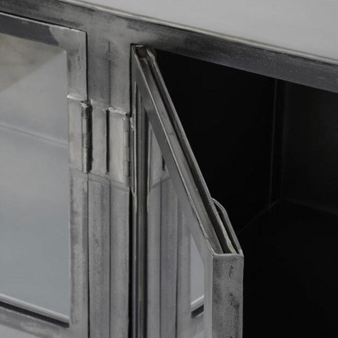 Industrieel dressoir Camilo zwart glas metaal