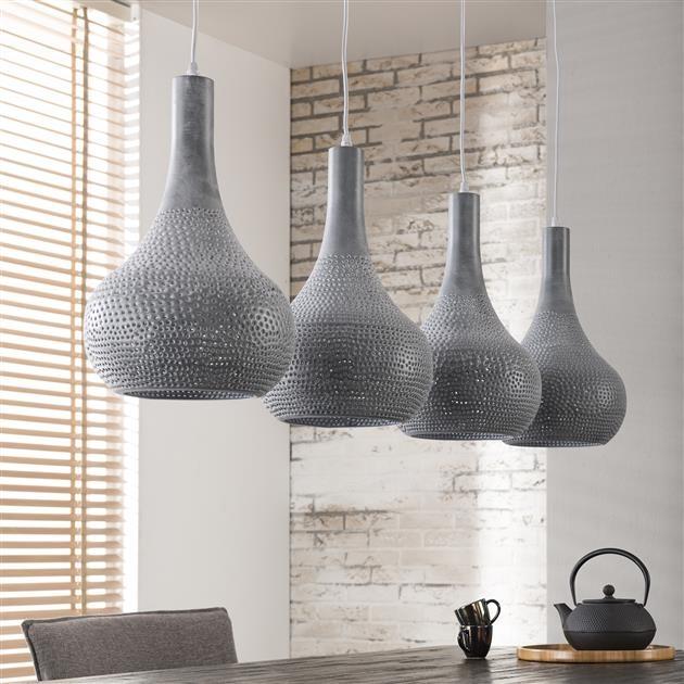 Industriële hanglamp Reese grijs metaal 4-lichts