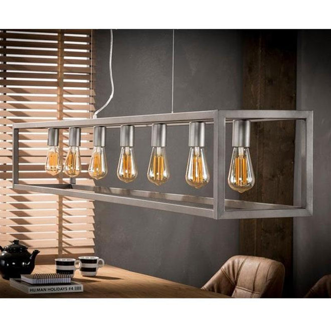 Industriële hanglamp Mattan zilver rechthoek 7-lichts