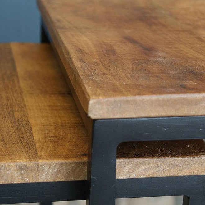 Industriële salontafel set Cube vierkant mangohout (2 stuks)
