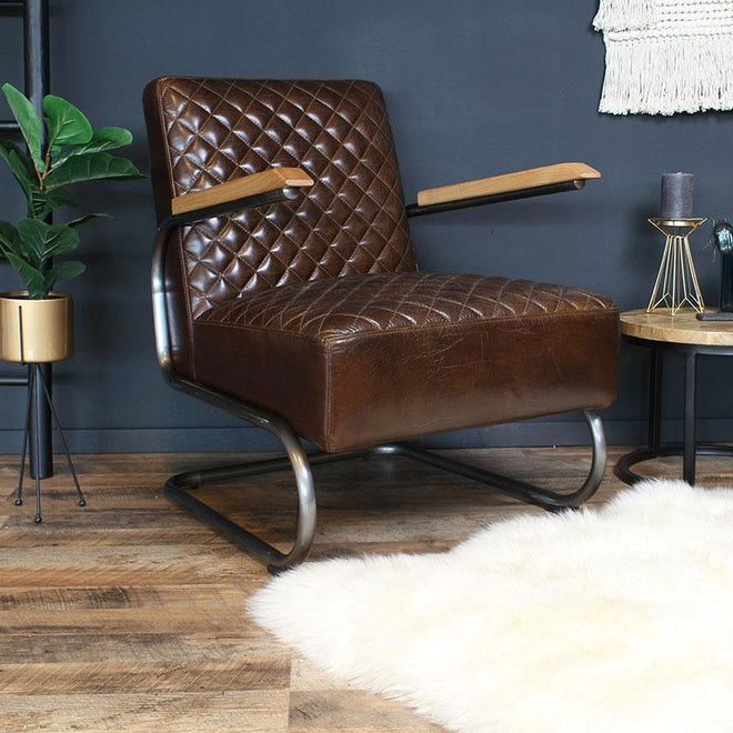 Industriële fauteuil Lewis bruin | 100% runderleder