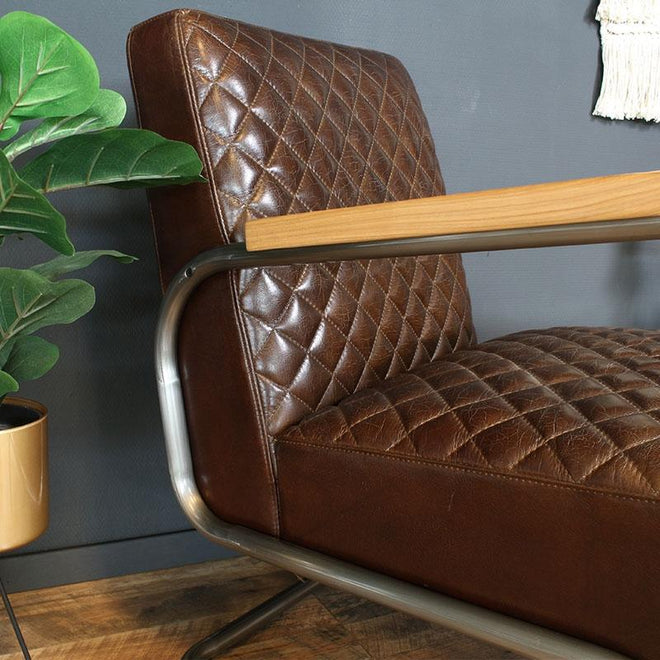 Industriële fauteuil Lewis bruin | 100% runderleder