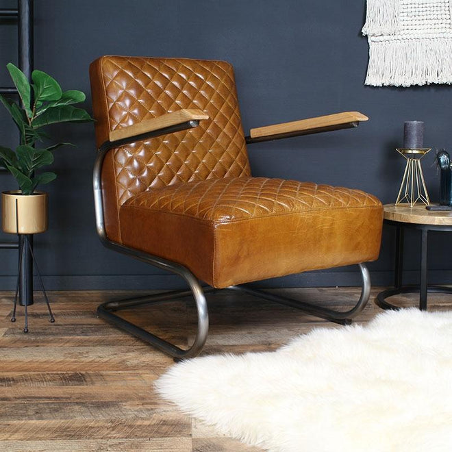 Industriële fauteuil Lewis cognac | 100% runderleder