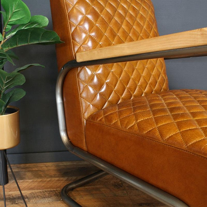 Industriële fauteuil Lewis cognac | 100% runderleder