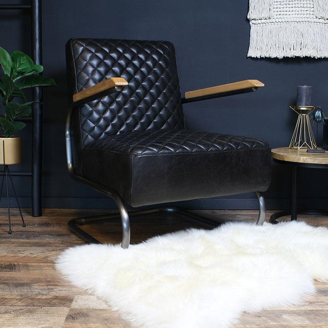 Industriële fauteuil Lewis zwart - 100% runderleer