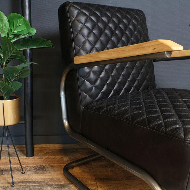 Industriële fauteuil Lewis zwart - 100% runderleer