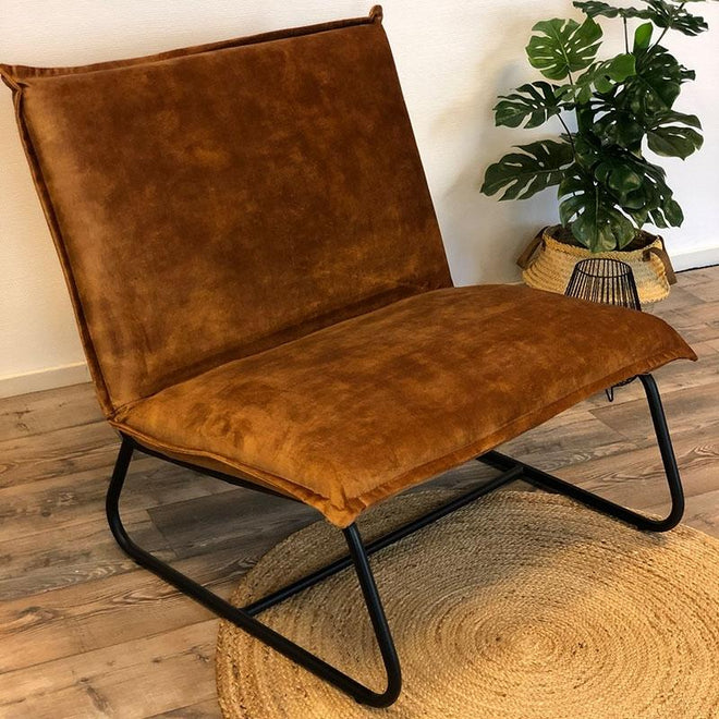 Fauteuil Dante velvet Luxury oker geel/cognac bruin