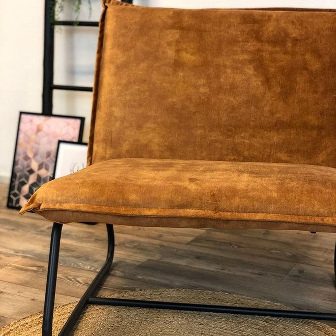 Fauteuil Dante velvet Luxury oker geel/cognac bruin