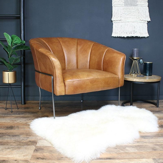 Industriële fauteuil Omega cognac | Old English design