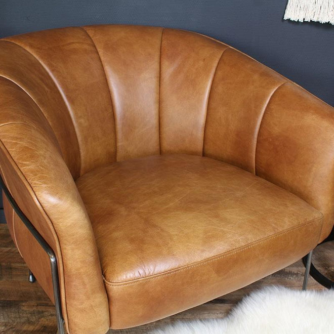 Industriële fauteuil Omega cognac | Old English design