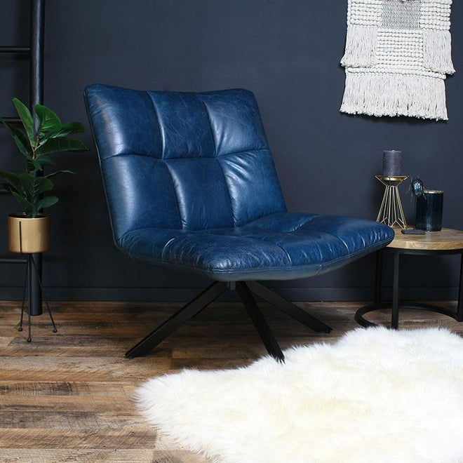 Industriële fauteuil Jovi blauw leer