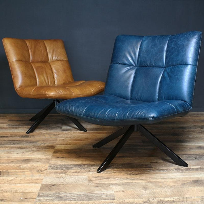 Industriële fauteuil Jovi blauw leer