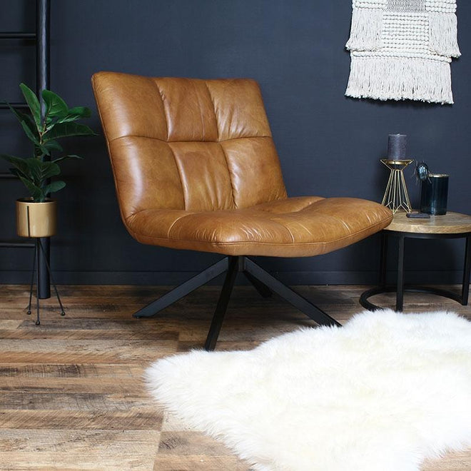 Industriële fauteuil Jovi cognac leer