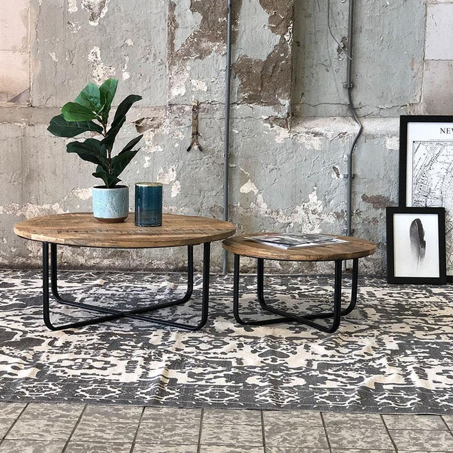 Industriële salontafel set Caleb (2 stuks) 