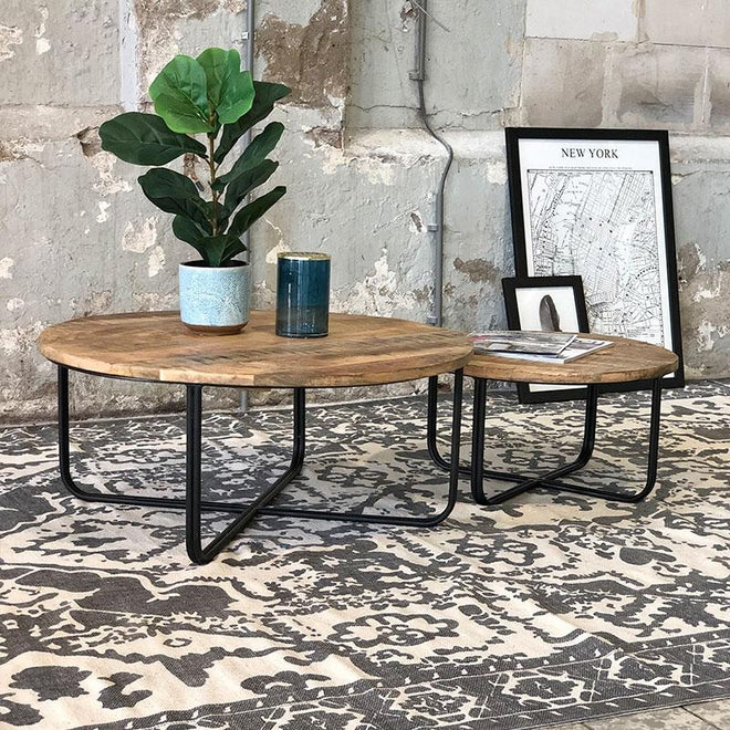 Industriële salontafel set Caleb (2 stuks) 